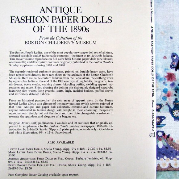 PAPER DOLLS, 1890s ANTIQUE FASHION GIBSON GIRL COSTUMES, UNCUT DOVER MUSEUM BOOK - Picture 9 of 9